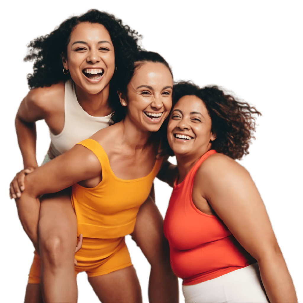 Three women are posing for a picture.